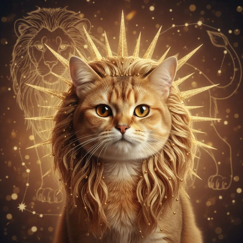 A majestic golden-furred cat with an regal stance gazing confidently forward