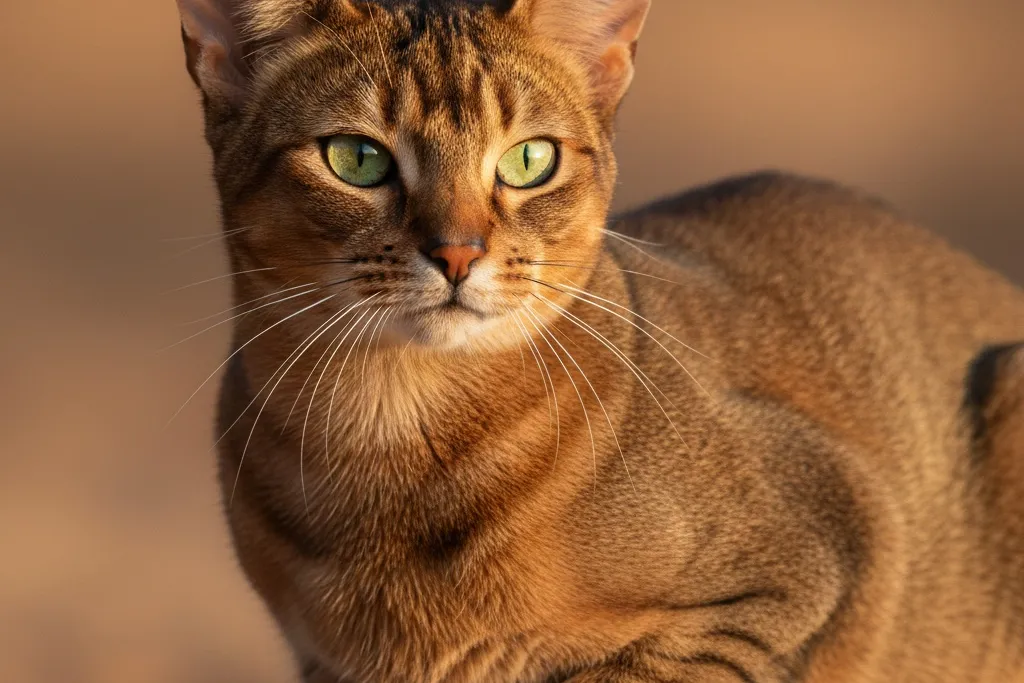 An Abyssinian cat showing its beautiful ticked coat pattern