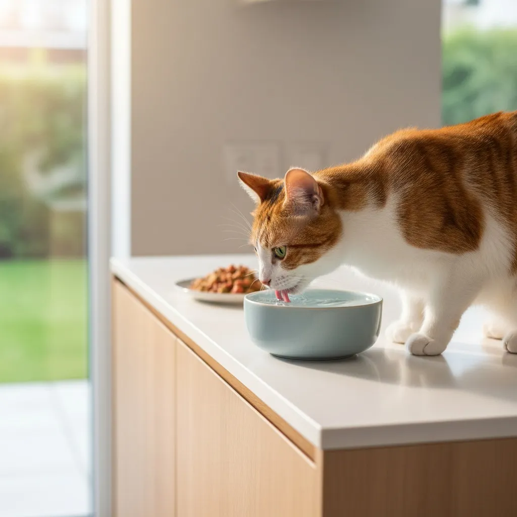 A thirsty cat drinking water from a bowl, illustrating the hydration benefits of wet cat food