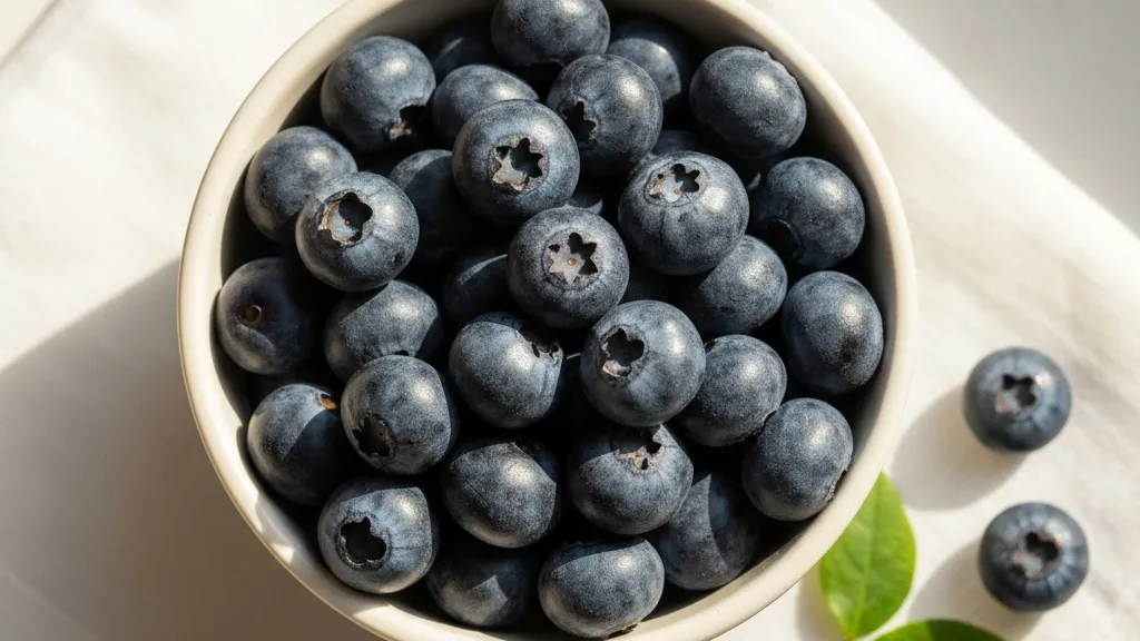 Fresh blueberries in a bowl on a counter