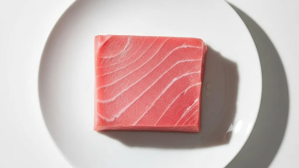 Fresh tuna steak on a plate without any seasoning