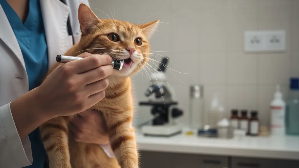 Veterinarian performing a dental examination on a cat