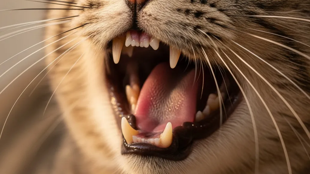 Visible tartar buildup on a cat's teeth showing signs of dental disease