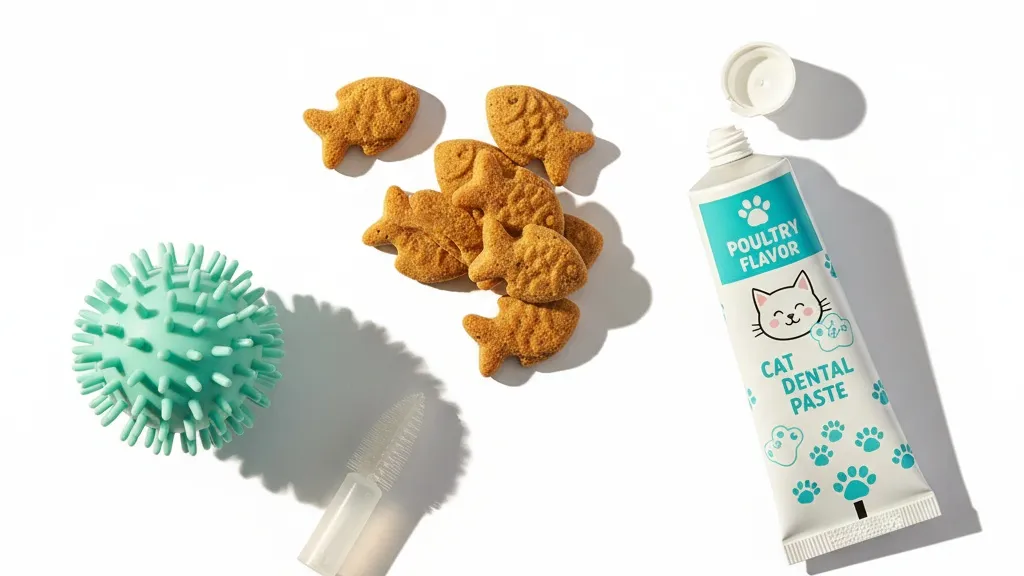 Dental toys and treats designed to promote cat oral health