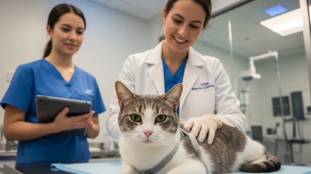 Cat being examined by a veterinarian in an emergency setting