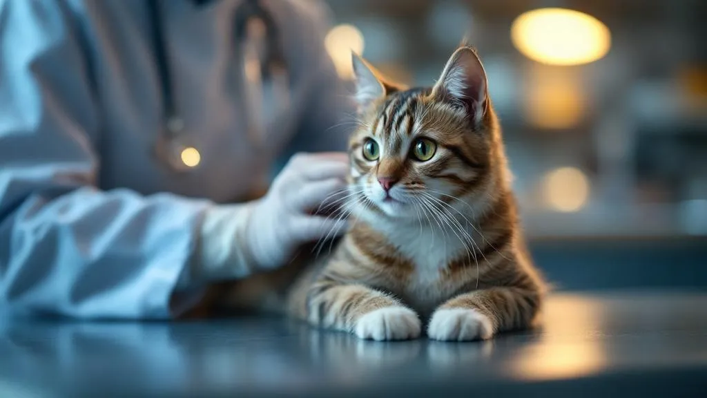 A healthy kitten receiving a gentle examination at the veterinary clinic