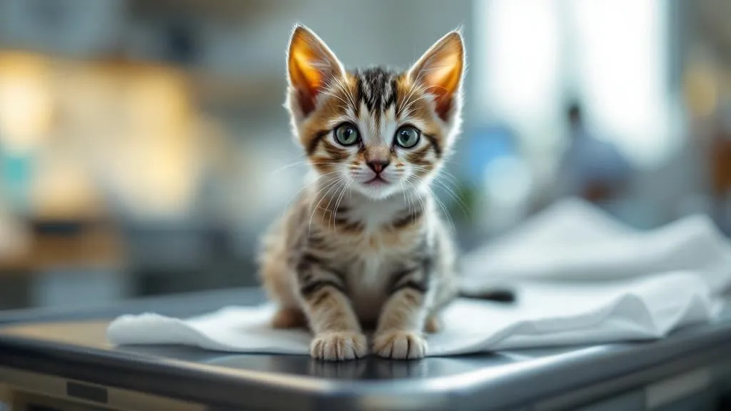A kitten receiving its first veterinary examination and vaccinations