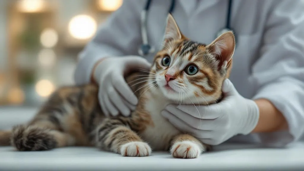 Cat owner comfortingly holding their cat during a veterinary visit