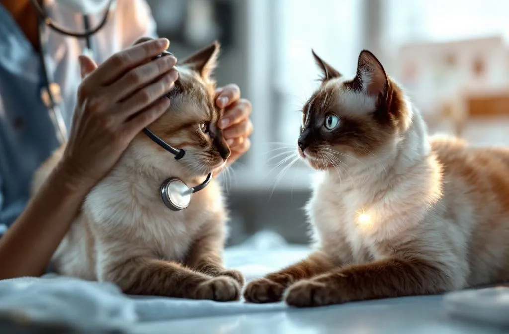 Cat at a veterinary clinic receiving a thorough health examination