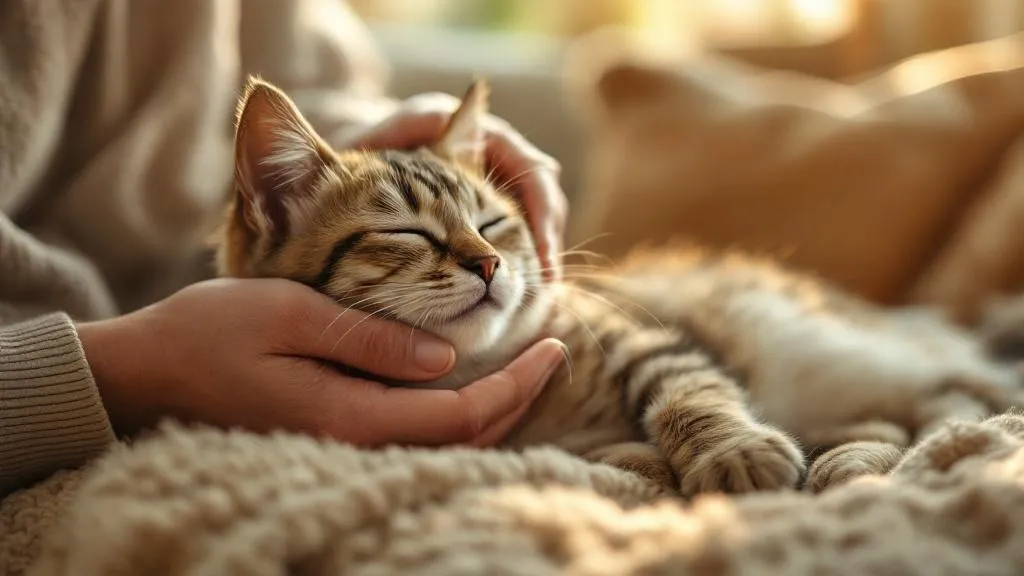 A cat receiving gentle petting from its owner, representing the bond that good health supports