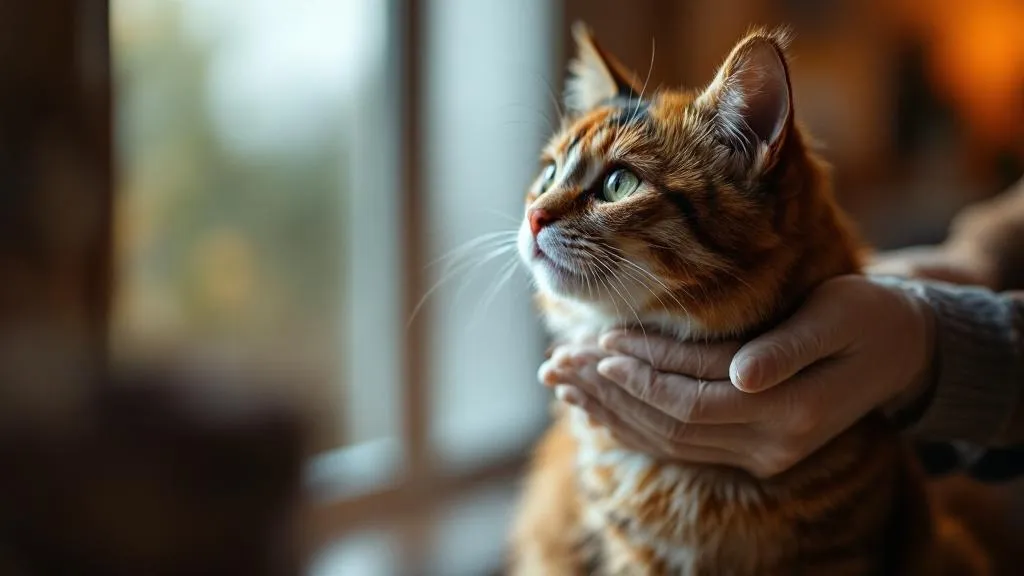 A cat owner checking their outdoor cat for ticks after returning inside