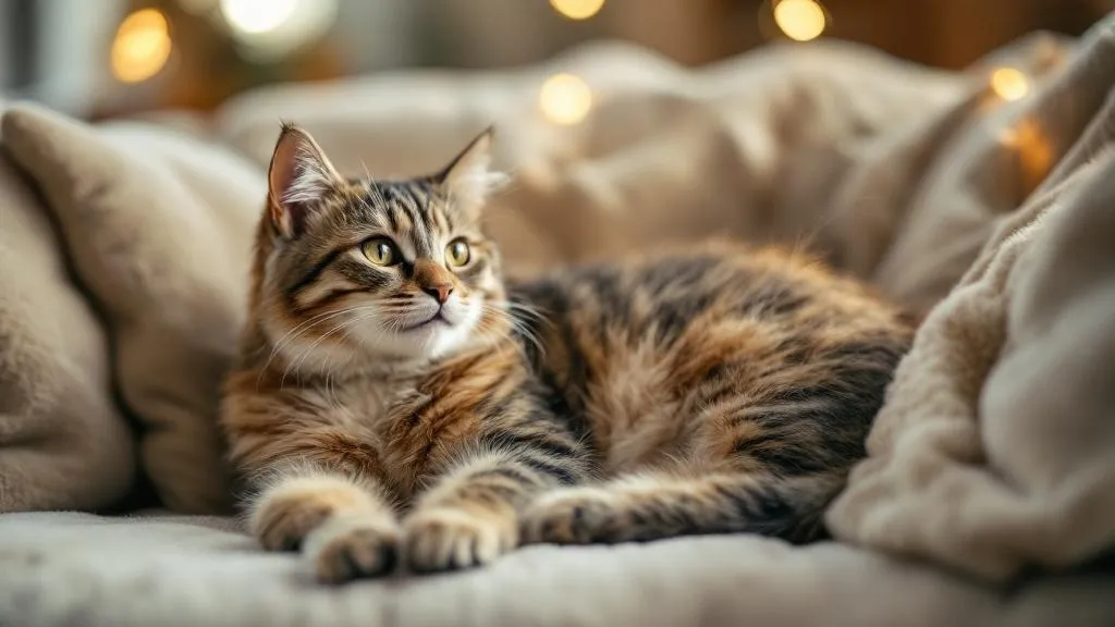 A healthy, happy cat relaxing indoors, protected from parasites