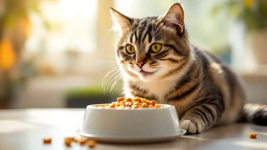 A cat accepting an oral flea prevention tablet mixed with food