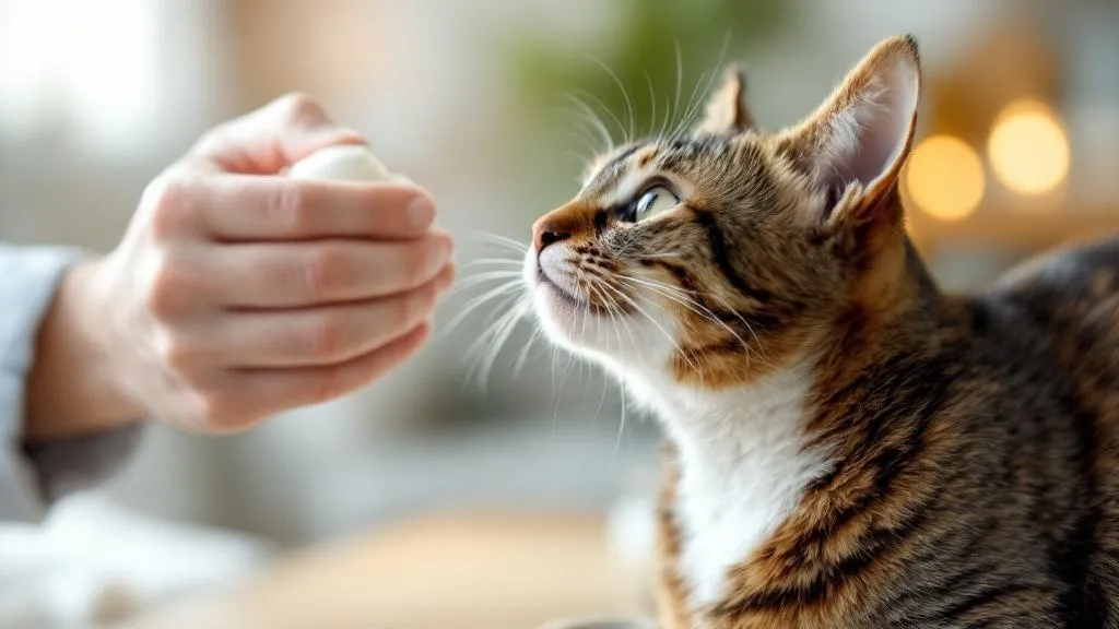 Applying topical flea prevention to a cat's neck