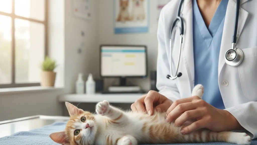 A veterinary professional gently examining a young kitten during a wellness visit, demonstrating positive veterinary care experiences